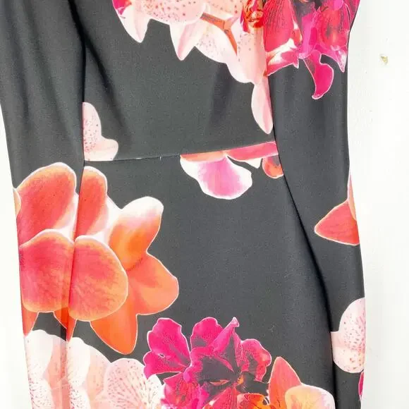 Calvin Klein Floral Dress Fitted Black Scuba Sleeveless Womens Size 10 - Picture 5 of 9